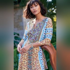 Soft Surroundings Fifi Multi Color Floral Embroidered Blouse Size L Boho Chic